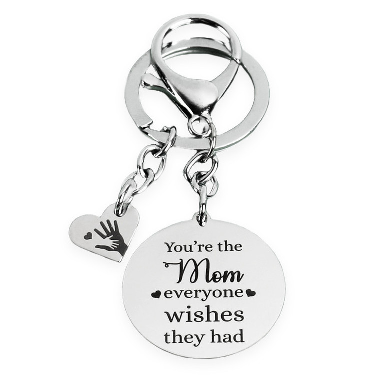 جاکلیدی مدل دایره و قلب طرح MOM نقره ای رنگ ثابت