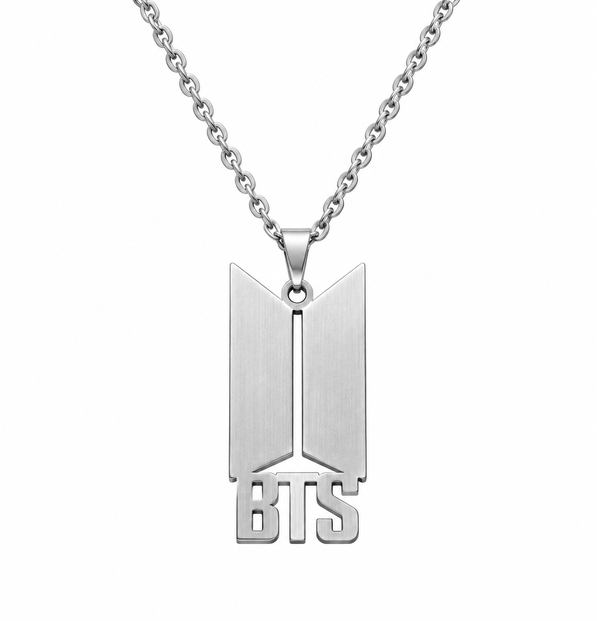 گردنبند مدل گروه BTS بی تی اس جنس استیل رنگ ثابت رنگ نقره ای با زنجیر 45سانتی دخترانه و پسرانه فشن